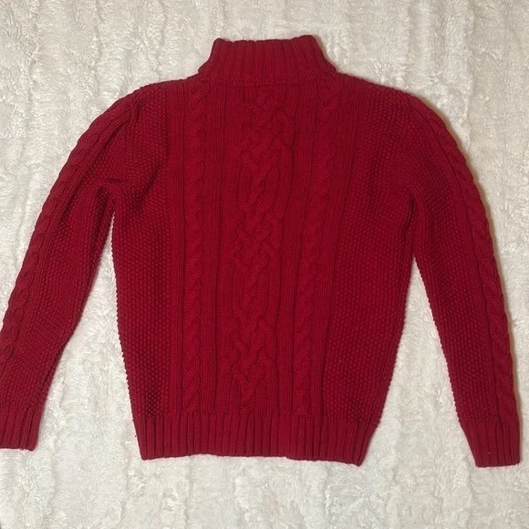 Gap Kids Russian Red Cable Knit  3 Button Sweater with Faux Fur Lined Collar - Picture 3 of 13